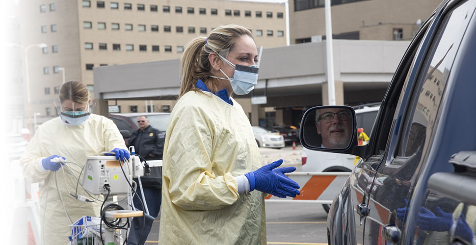 COVID-19 testing site at Beaumont hospital in Royal Oak, Michigan